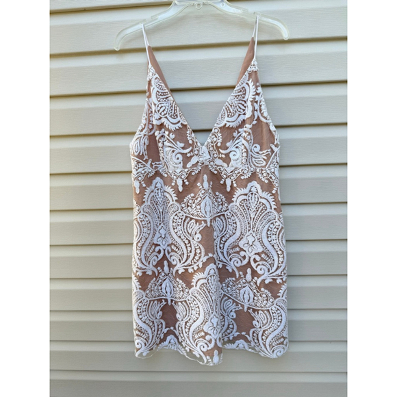 Free People Night Shimmer Lace Mini Dress White NWT Size 12 Bridal Boho - Picture 3 of 8